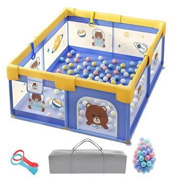 Детский манеж Terrio Bear L 150х180 см с двумя ручками и 60 разноцветными мячами TQ-315L фото