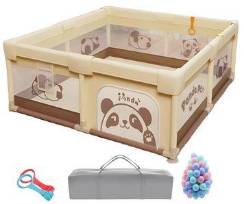 Детский манеж Terrio Panda&nbsp;XL 180х200 см с двумя ручками и 60 разноцветными мячами TQ-316XL фото