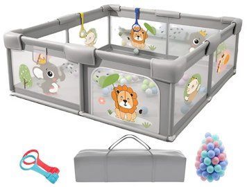 Детский манеж Terrio Lion&nbsp;XL 180х200 см Серый с двумя ручками и 60 разноцветными мячами TQ-318XL фото