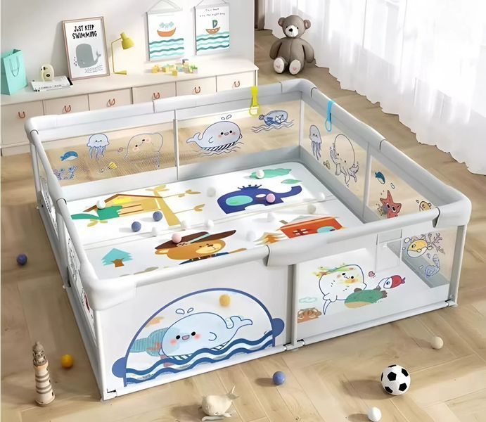 Детский манеж Terrio Sea L 150х180 см с двумя ручками и 60 разноцветными мячами TQ-319L фото