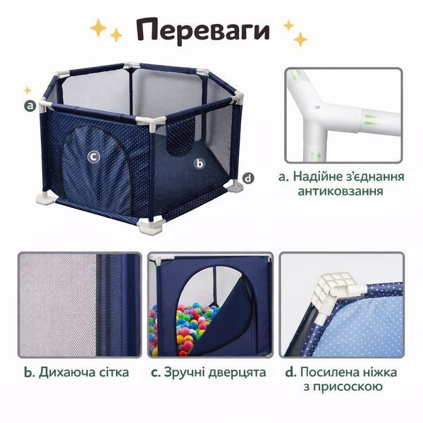 Дитячий манеж Terrio з сіткою та дверцятами 130&times;66 см Сірий TQ-326G фото