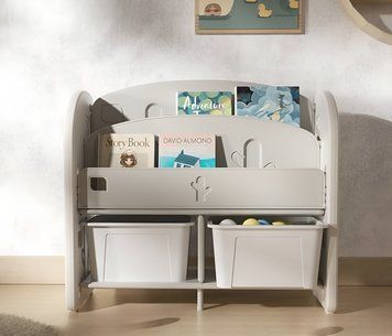 Книжная полка с контейнерами Terrio &ldquo;Woody&rdquo; Серая TM-980 фото