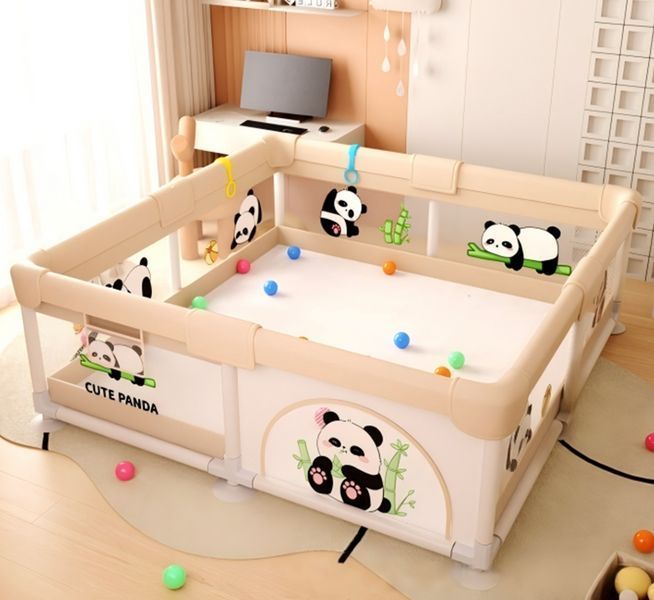 Детский манеж Terrio Panda&nbsp;XL 180х200 см с двумя ручками и 60 разноцветными мячами TQ-316XL фото