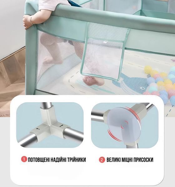 Детский манеж Terrio Classic L 150х180 см Салатовый с двумя ручками и 60 разноцветными мячами TQ-311Z фото