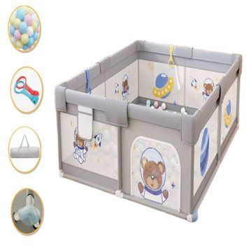 Дитячий манеж Terrio Bear S Сірий 120x120 см з двома ручками і 60 різнокольоровими м'ячами TQ-315GS фото